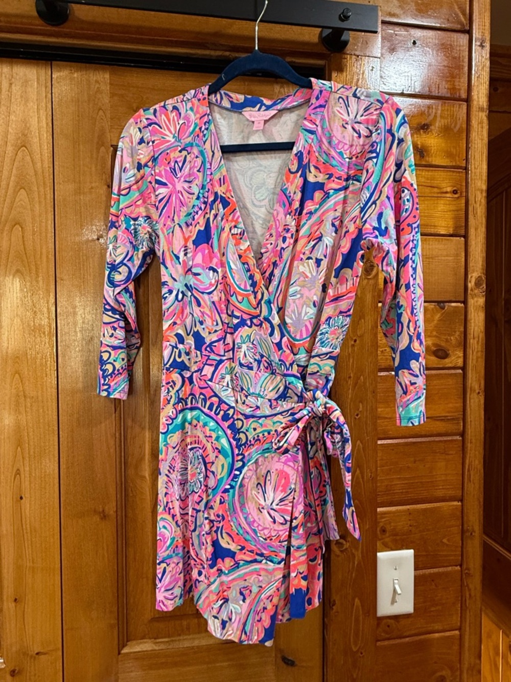 Colorful Paisley Wrap Dress - Pink & Navy